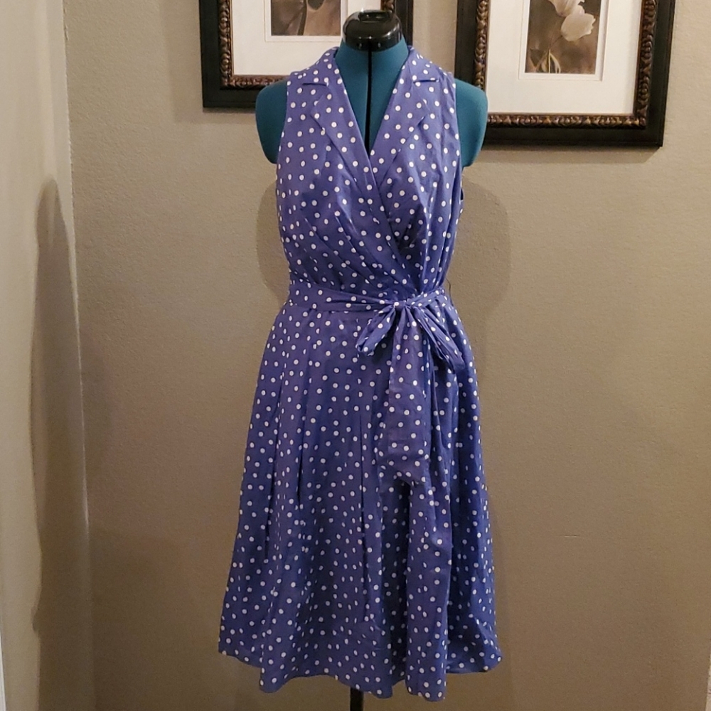 Vintage style sleeveless faux wrap dress